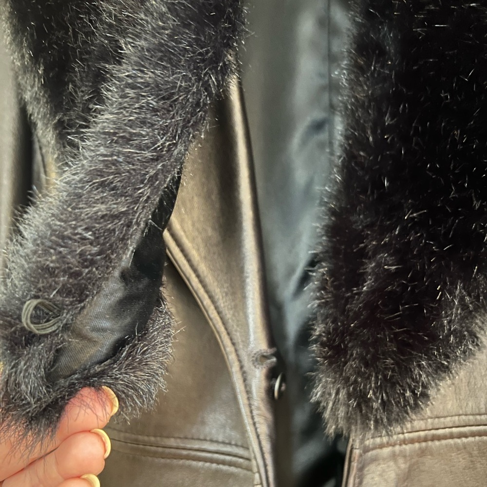 MLC Leather Coat with Faux Fur Collar